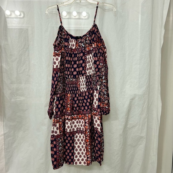 Womens Off Shoulder Dress Large Boho Smocking Flowy Floral Bloomcore Lightweight - Picture 1 of 13